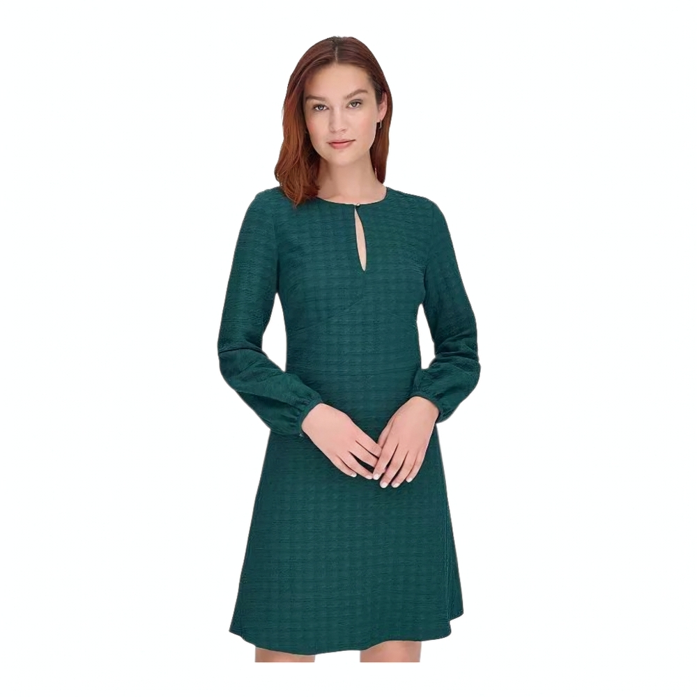 Tommy Hilfiger Women Embossed Houndstooth Knit Dress Green Size 10P, 12